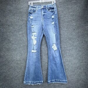 Bailey Made Jeans Juniors 7 Distressed High Rise Flare Blue Denim Stretchy